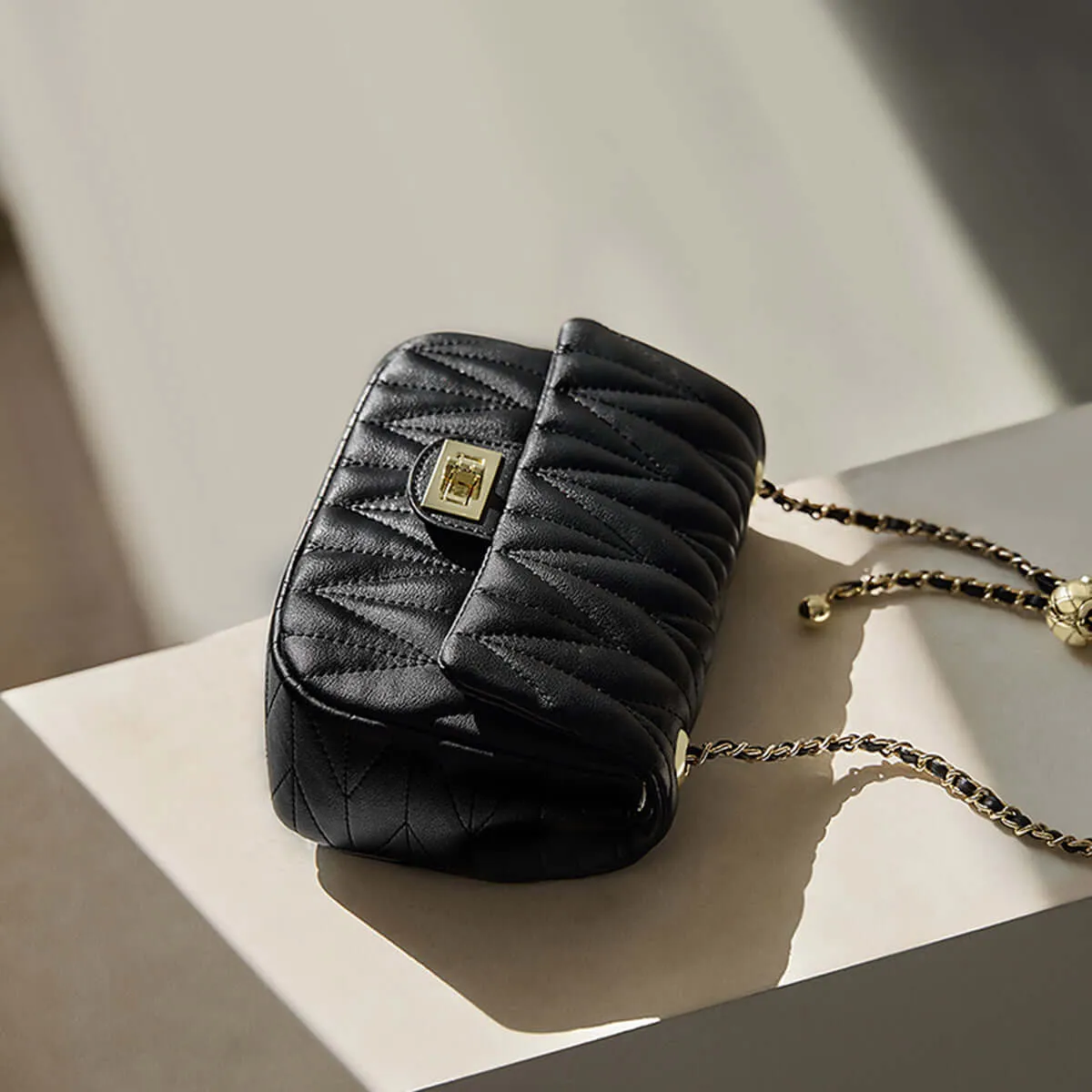 Penthouse Black Quilted Shoulder Bag