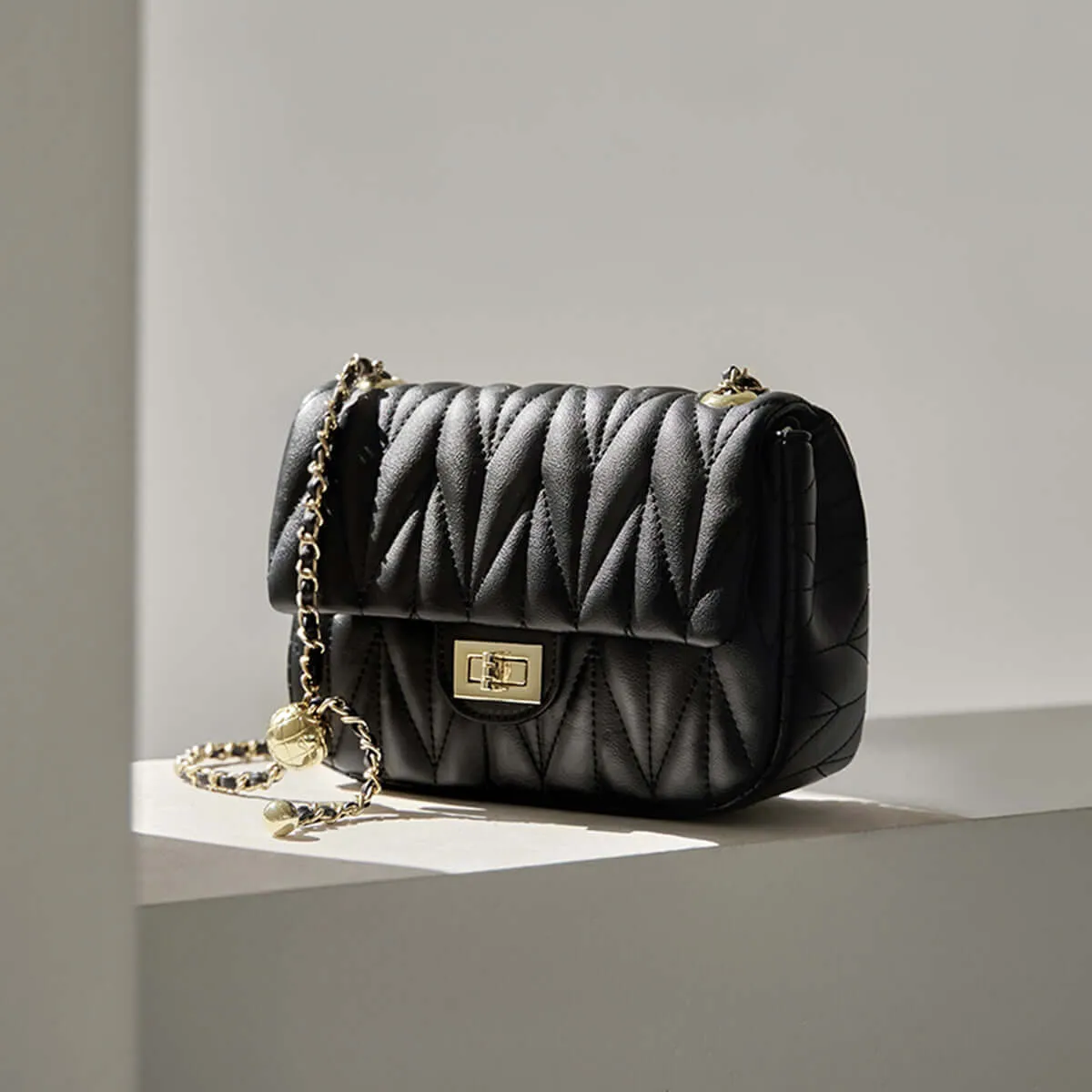 Penthouse Black Quilted Shoulder Bag