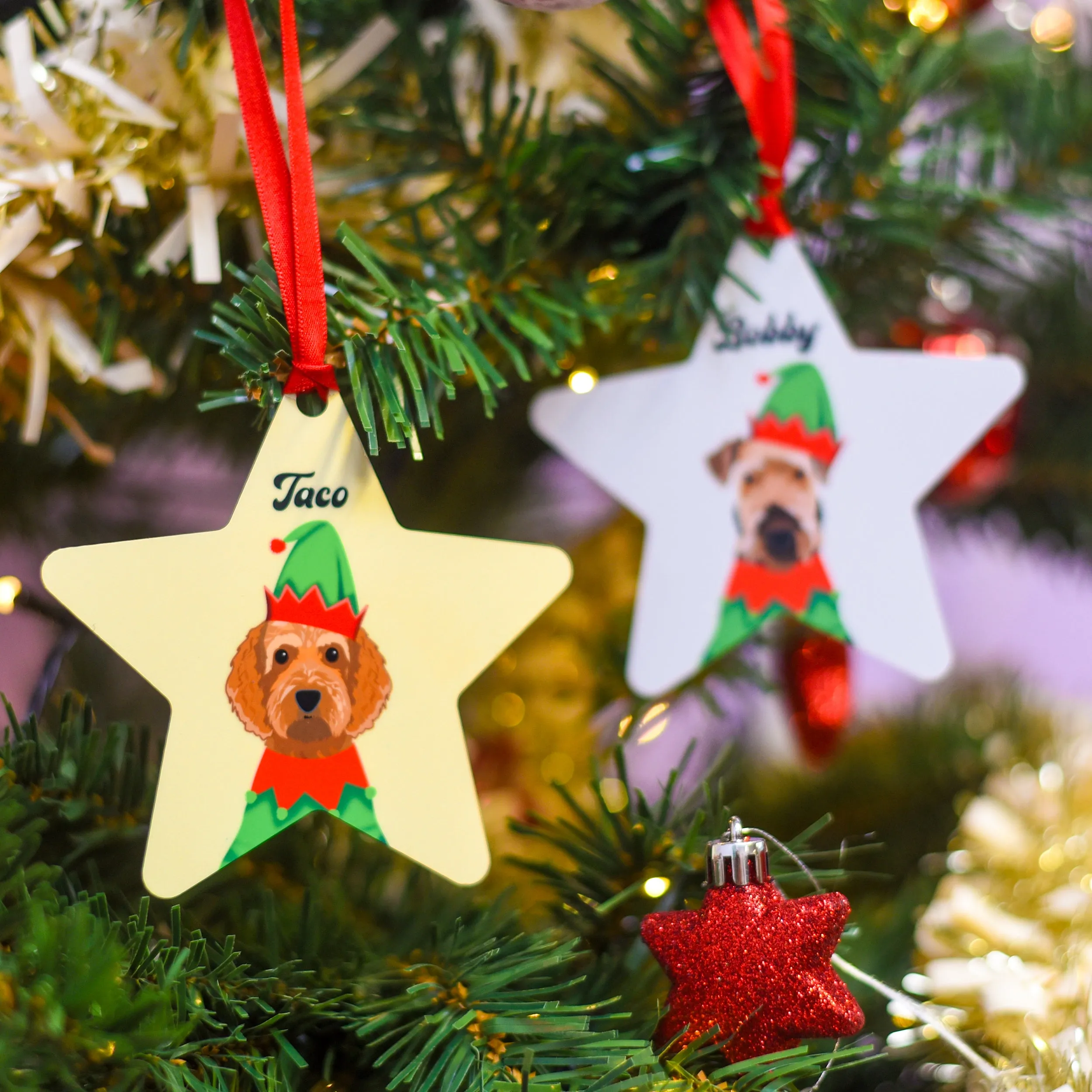 Personalised Elf Dog Christmas Decoration