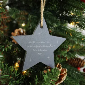 Personalised 'Our First Christmas Engaged' Slate Hanging Star Decoration