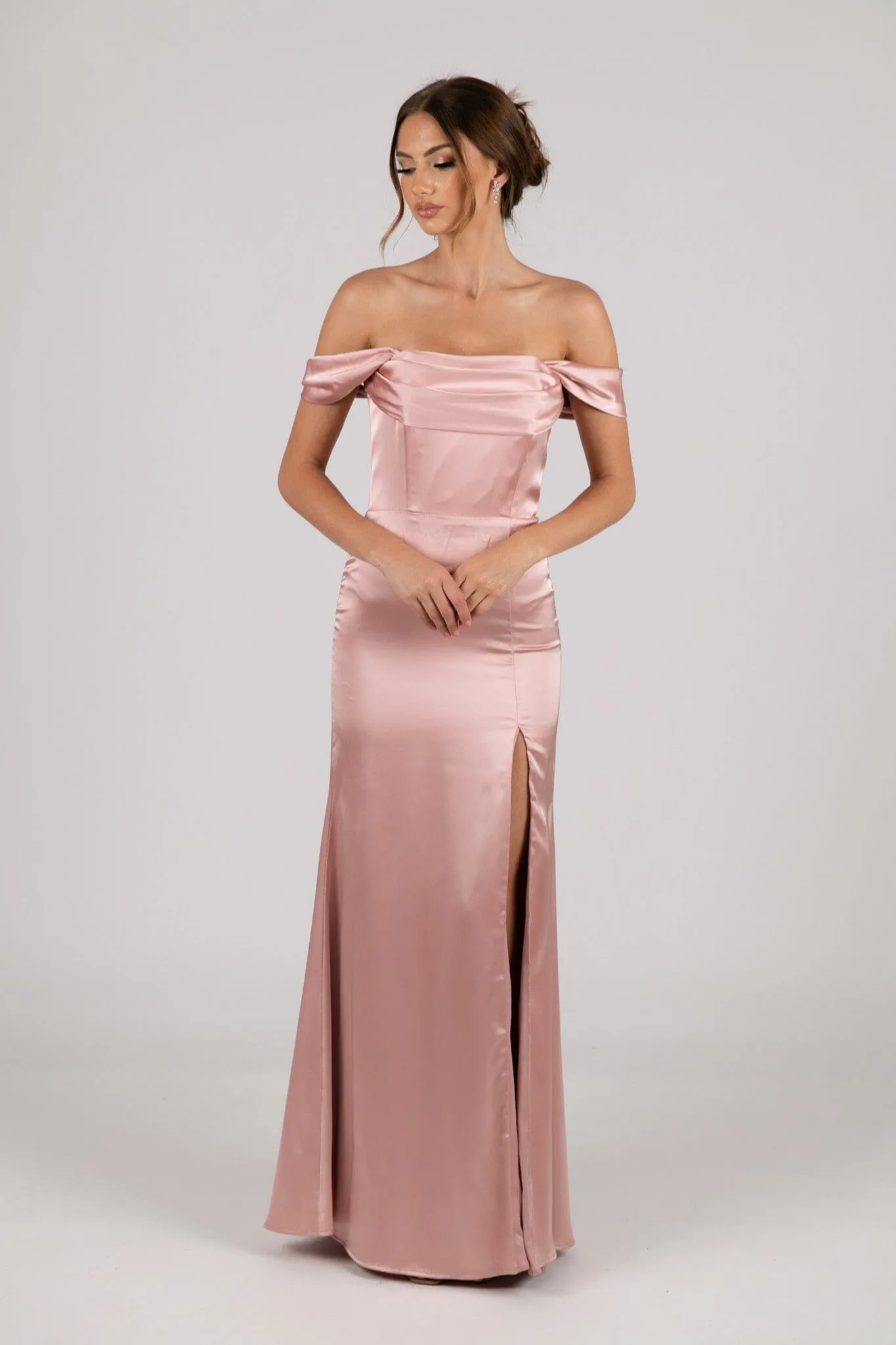 Peyton Strapless Satin Maxi Dress - Dusty Pink