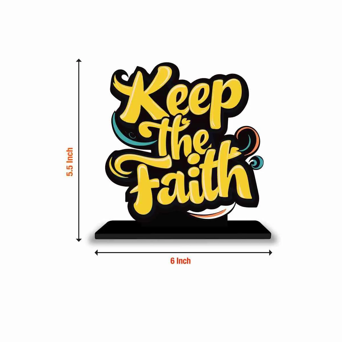 PICKYPOMP Wooden Idols and Figurins Keep The Faith Motivational Quote Table Decor for Office Desk, Study Table, Living Room, Home Decor Item, Wood Showpieces Decorative Gift - P0079