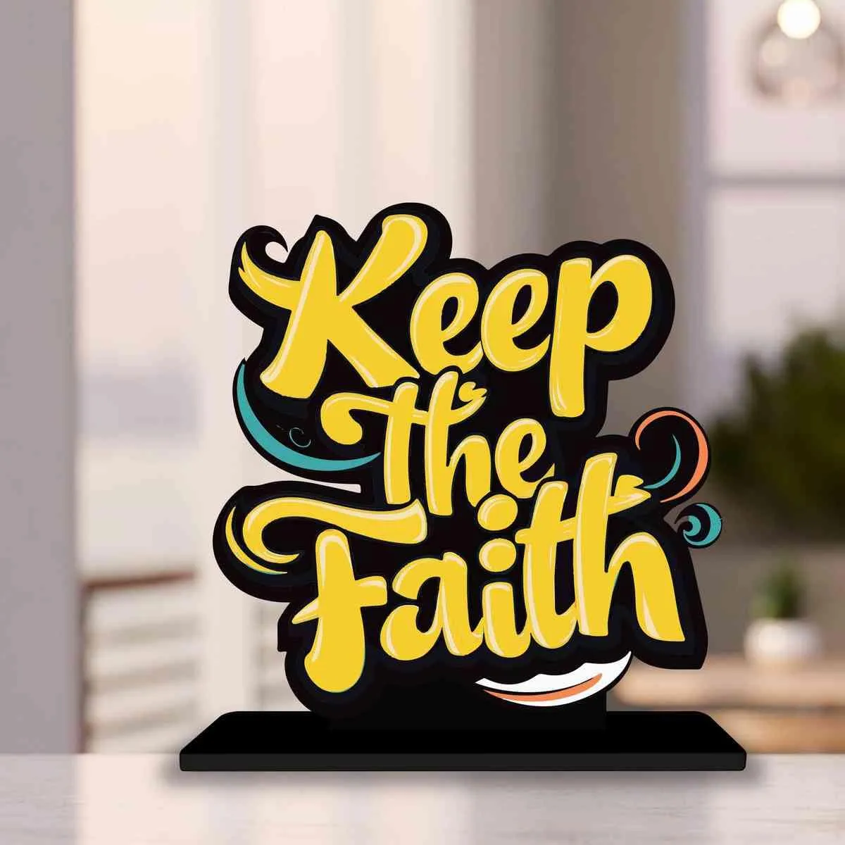 PICKYPOMP Wooden Idols and Figurins Keep The Faith Motivational Quote Table Decor for Office Desk, Study Table, Living Room, Home Decor Item, Wood Showpieces Decorative Gift - P0079