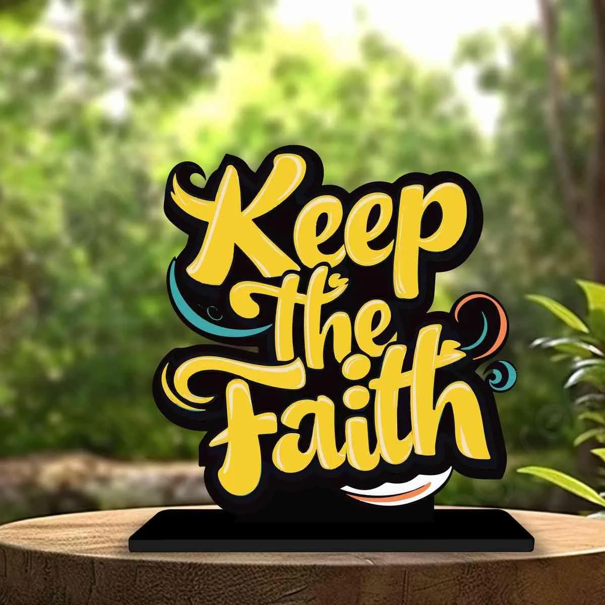 PICKYPOMP Wooden Idols and Figurins Keep The Faith Motivational Quote Table Decor for Office Desk, Study Table, Living Room, Home Decor Item, Wood Showpieces Decorative Gift - P0079