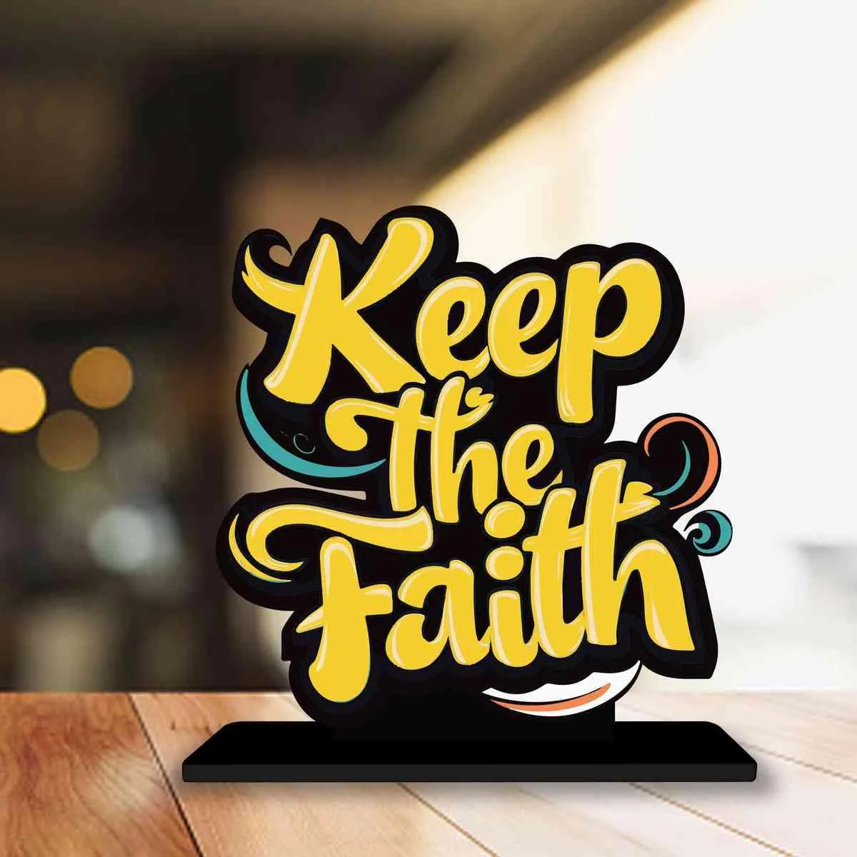 PICKYPOMP Wooden Idols and Figurins Keep The Faith Motivational Quote Table Decor for Office Desk, Study Table, Living Room, Home Decor Item, Wood Showpieces Decorative Gift - P0079