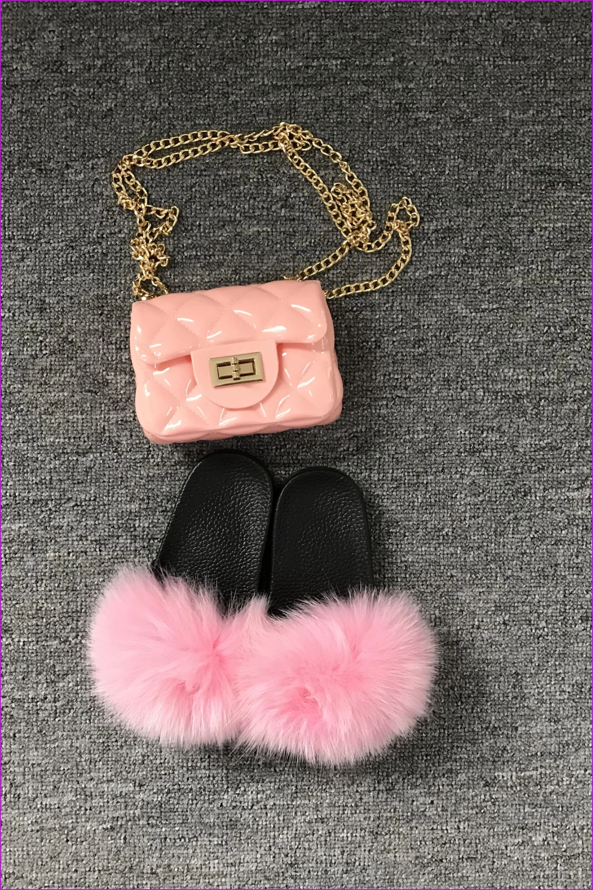 Pink Kids Jelly Shoulder Bag And Slides Set