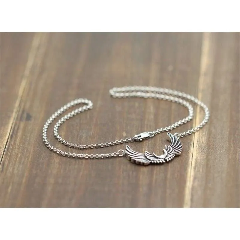 Pure Sterling Silver 925 Angel Wing Choker Necklace Women Oxide Thai Silver Necklace Fashion 925 Short Necklace Free Gift Box