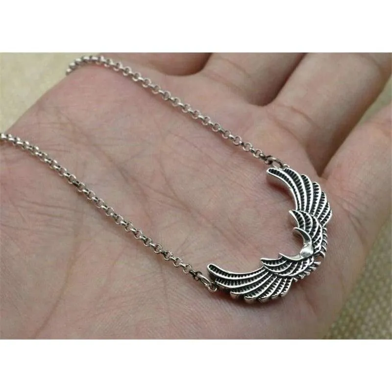 Pure Sterling Silver 925 Angel Wing Choker Necklace Women Oxide Thai Silver Necklace Fashion 925 Short Necklace Free Gift Box