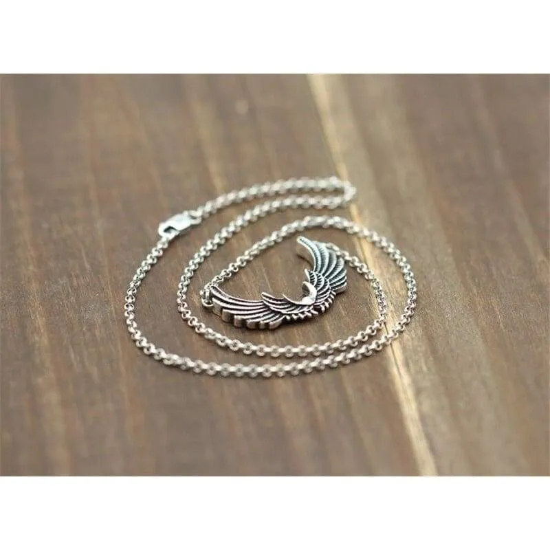 Pure Sterling Silver 925 Angel Wing Choker Necklace Women Oxide Thai Silver Necklace Fashion 925 Short Necklace Free Gift Box