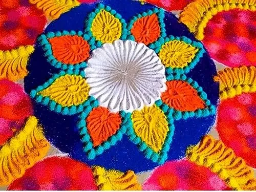 Rangoli Plastic Fillers, Rangoli Making Tool Plastic Colour Filler Rangoli Powder Colors Fillers for Navratri Pongal Diwali Pooja Mandir Set of 6 (6, Round)