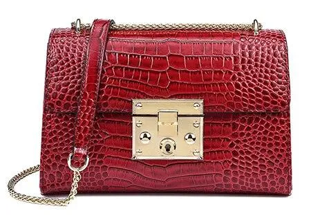 Red Genuine Leather Chain Shoulder Bag