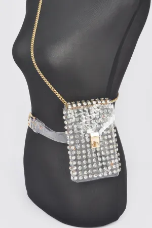 Rhinestone Clear Belt Bag W/chain