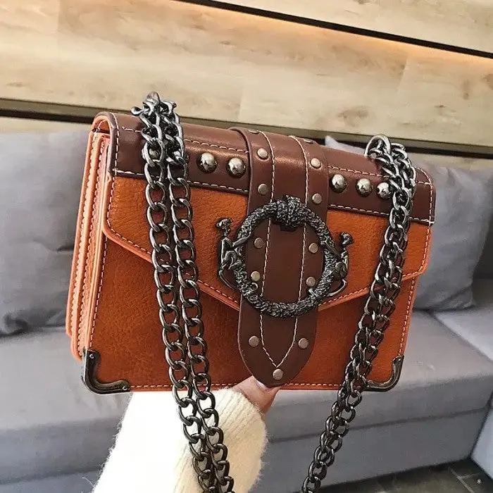 Rivet Lock Chain Shoulder Messenger Bags