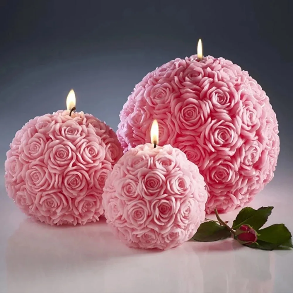 Rose Shaped Scented Ball Candle For Home Decoration Or A Gift