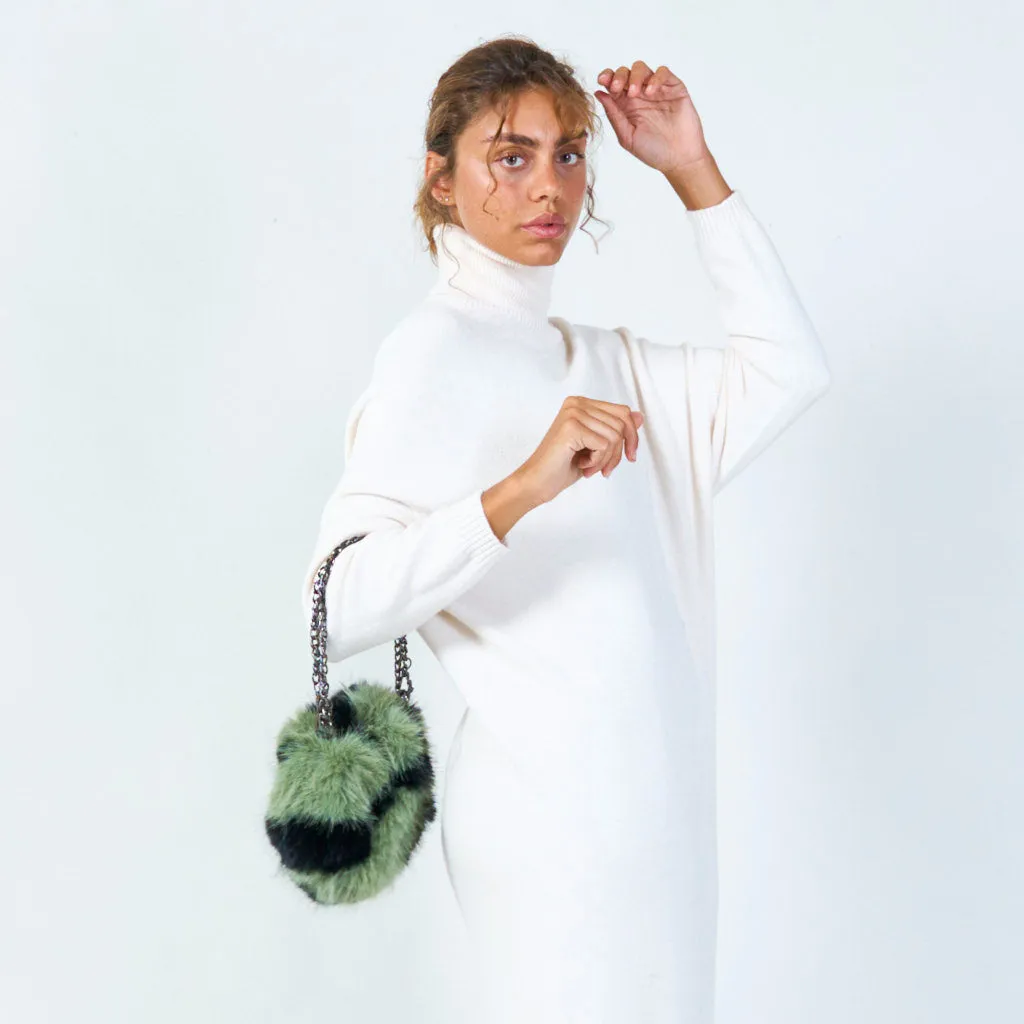 Round faux fur bag with chain handle wholesale