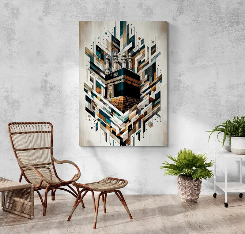 Sacred Synthesis: Cubist Kaaba Wall Art Print - canvas