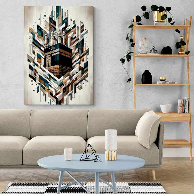 Sacred Synthesis: Cubist Kaaba Wall Art Print - canvas