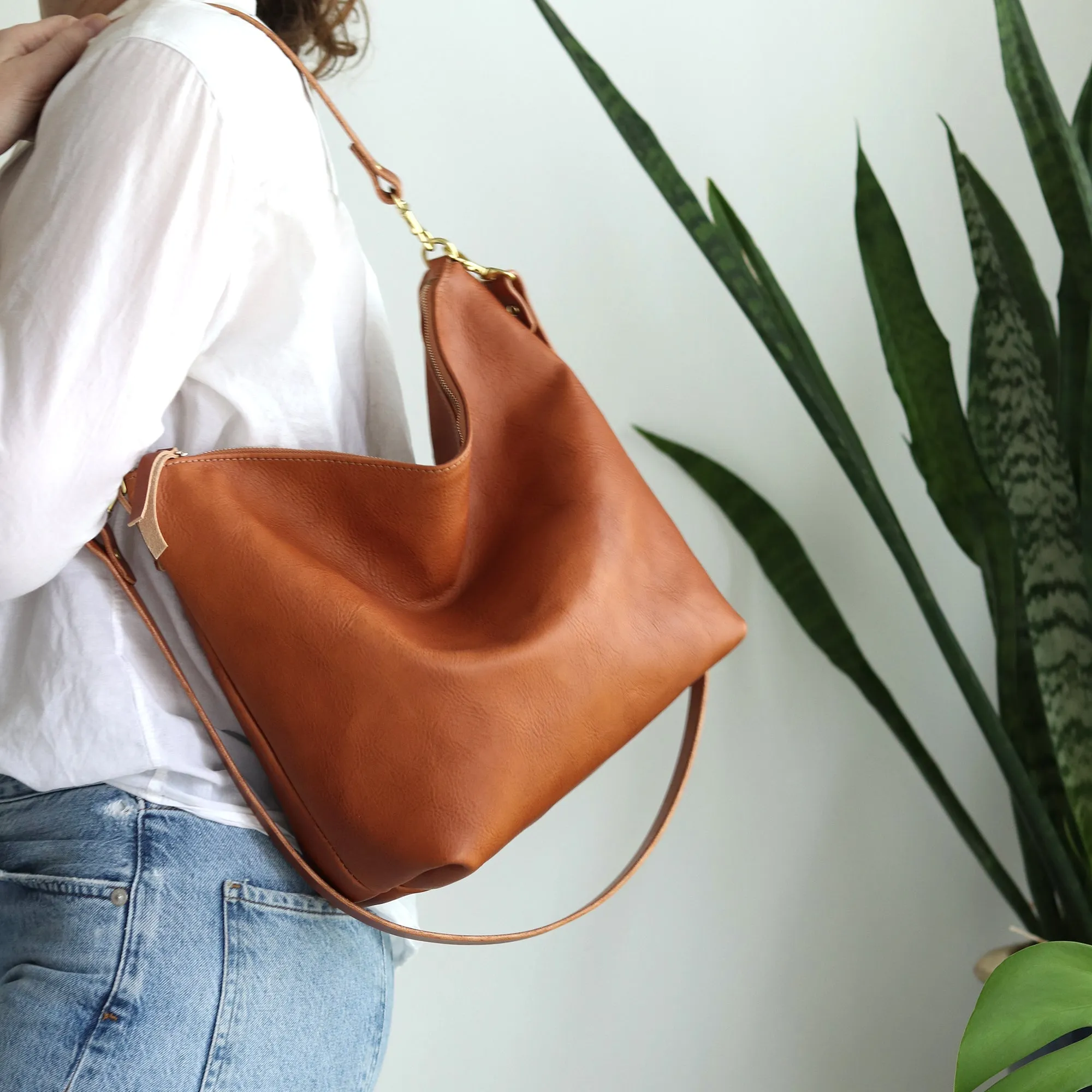 SALE Large Slouchy Hobo Crossbody - Saddle Brown