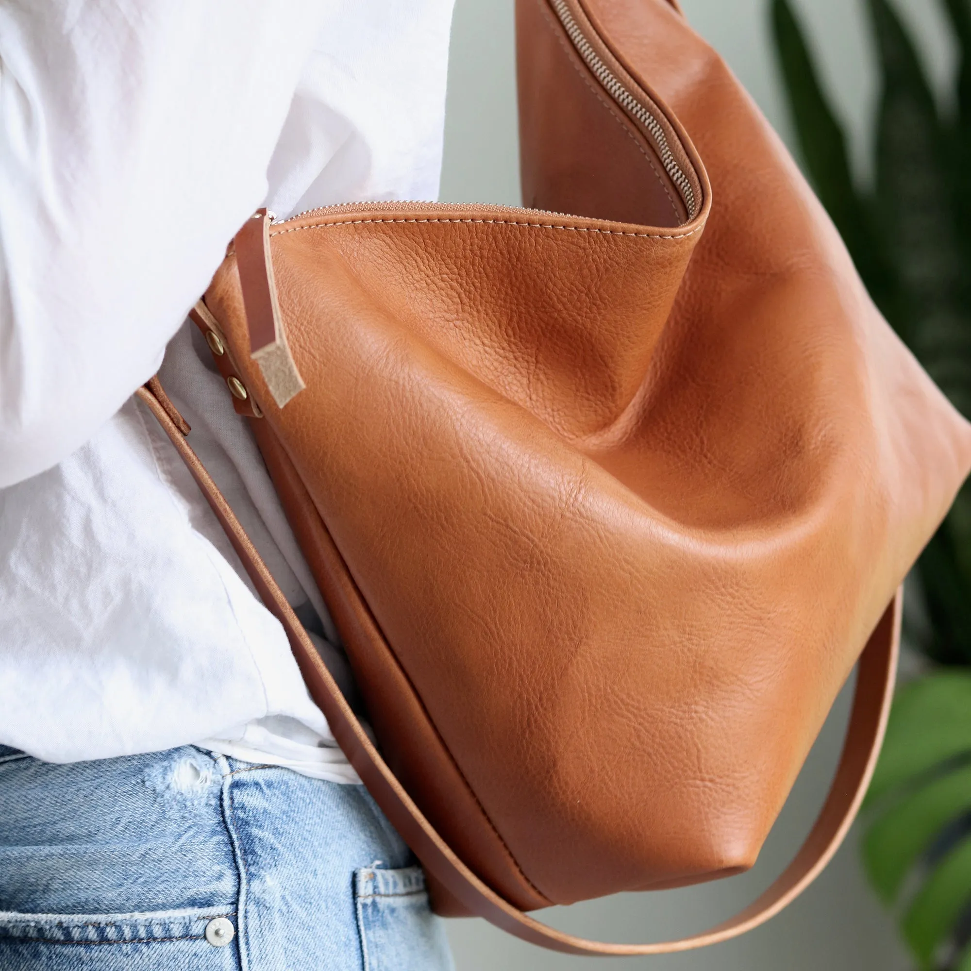 SALE Large Slouchy Hobo Crossbody - Saddle Brown