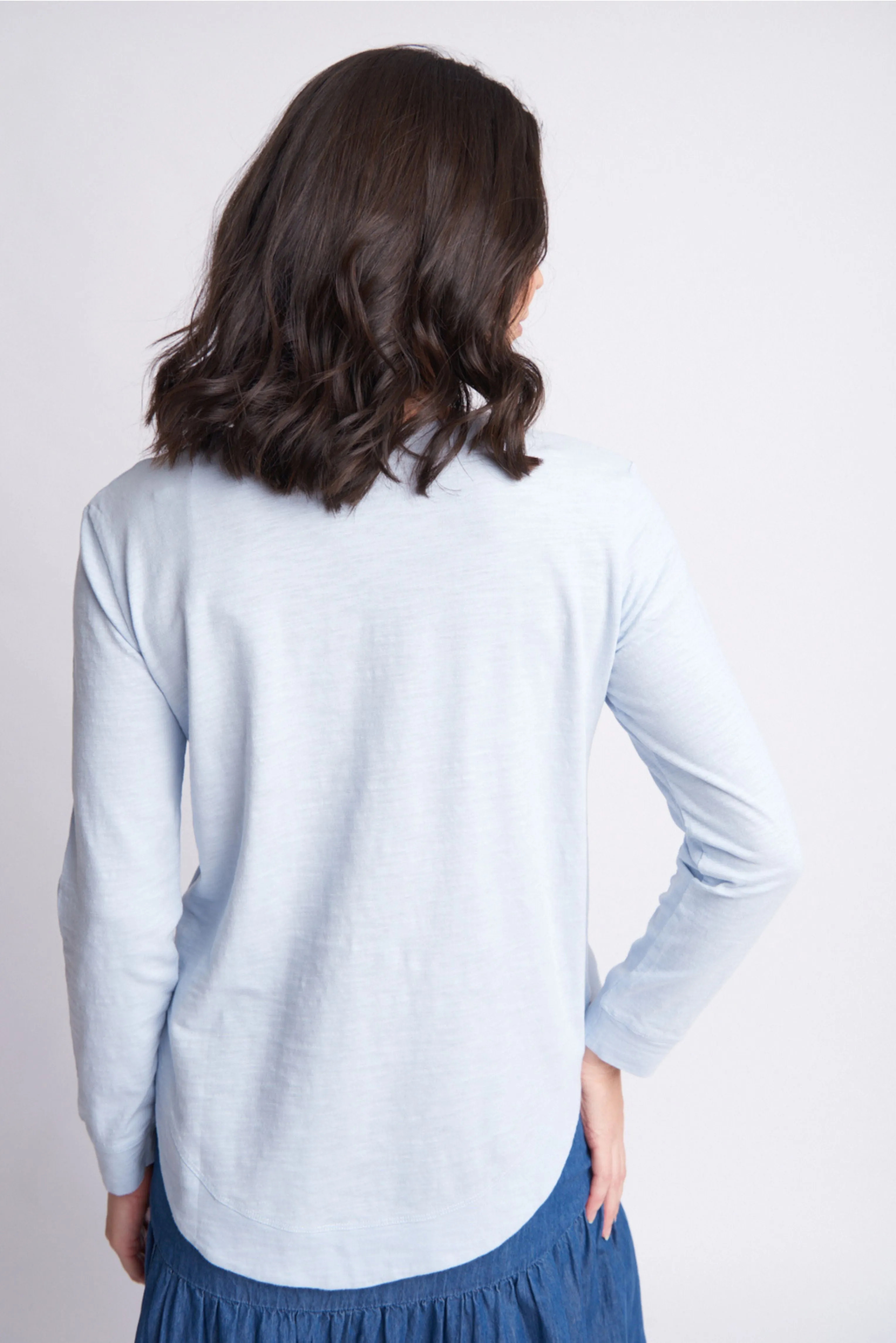 Shaped Hem Cotton Tee Ballard Blue