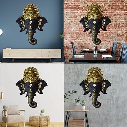 Shawshank 3 Feet Ganesha face Wall Hanging Mural Showpiece for Home Entrance Decor, Office, Study Room - Idol Statue Shri Ganesha face Wall Mount(black)