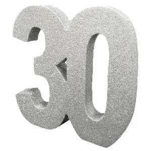 Silver Glitter Number 30 Table Decoration - 20cm