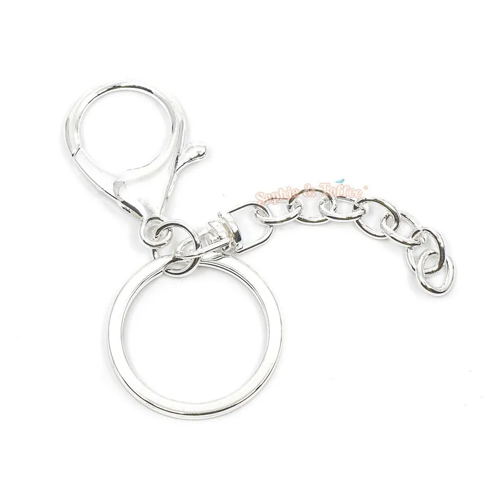 Silver Key Chain Ring with Swivel Ring Long Chain (3 pieces)