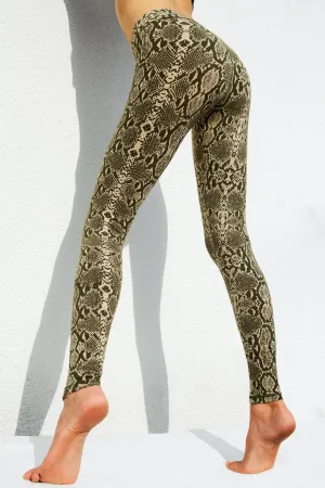 Snake Leggings - Cream Olive