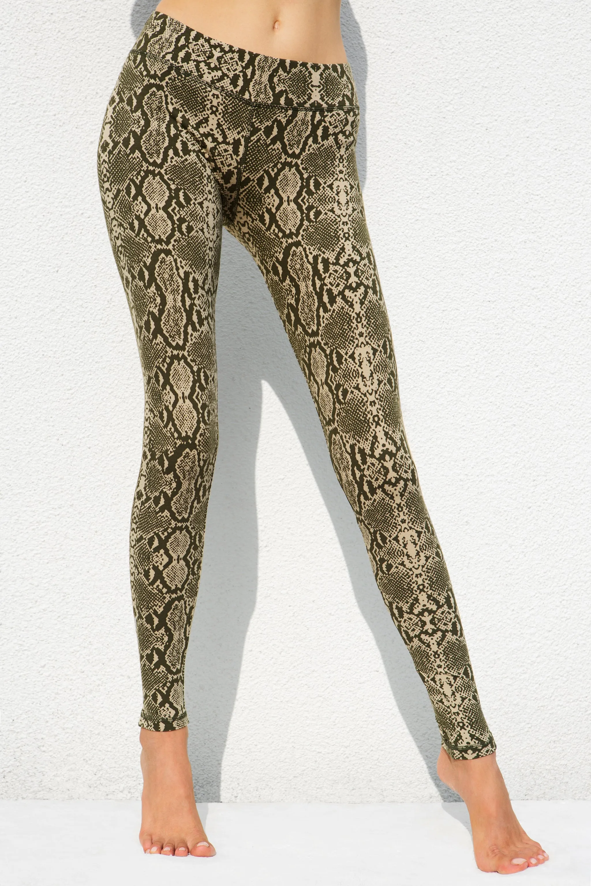 Snake Leggings - Cream Olive