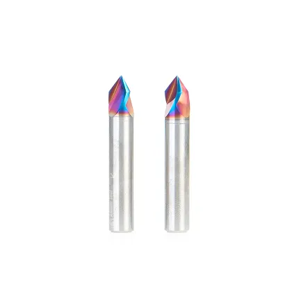 Solid Carbide V-Bit 60 Degree 3 Flute - 1/4 in Cutting x 1/4 in Shank - Pack of 2