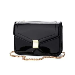 Solid Minimalist Crossbody Bag with Chain - Black