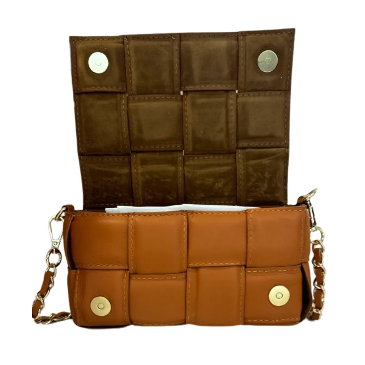 Square Weave Quilted Leather Bag - Camel