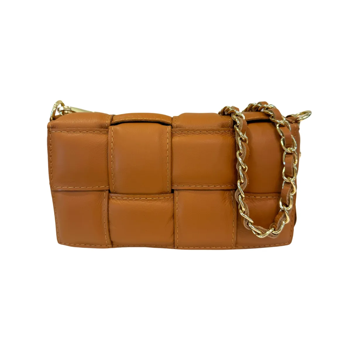 Square Weave Quilted Leather Bag - Camel