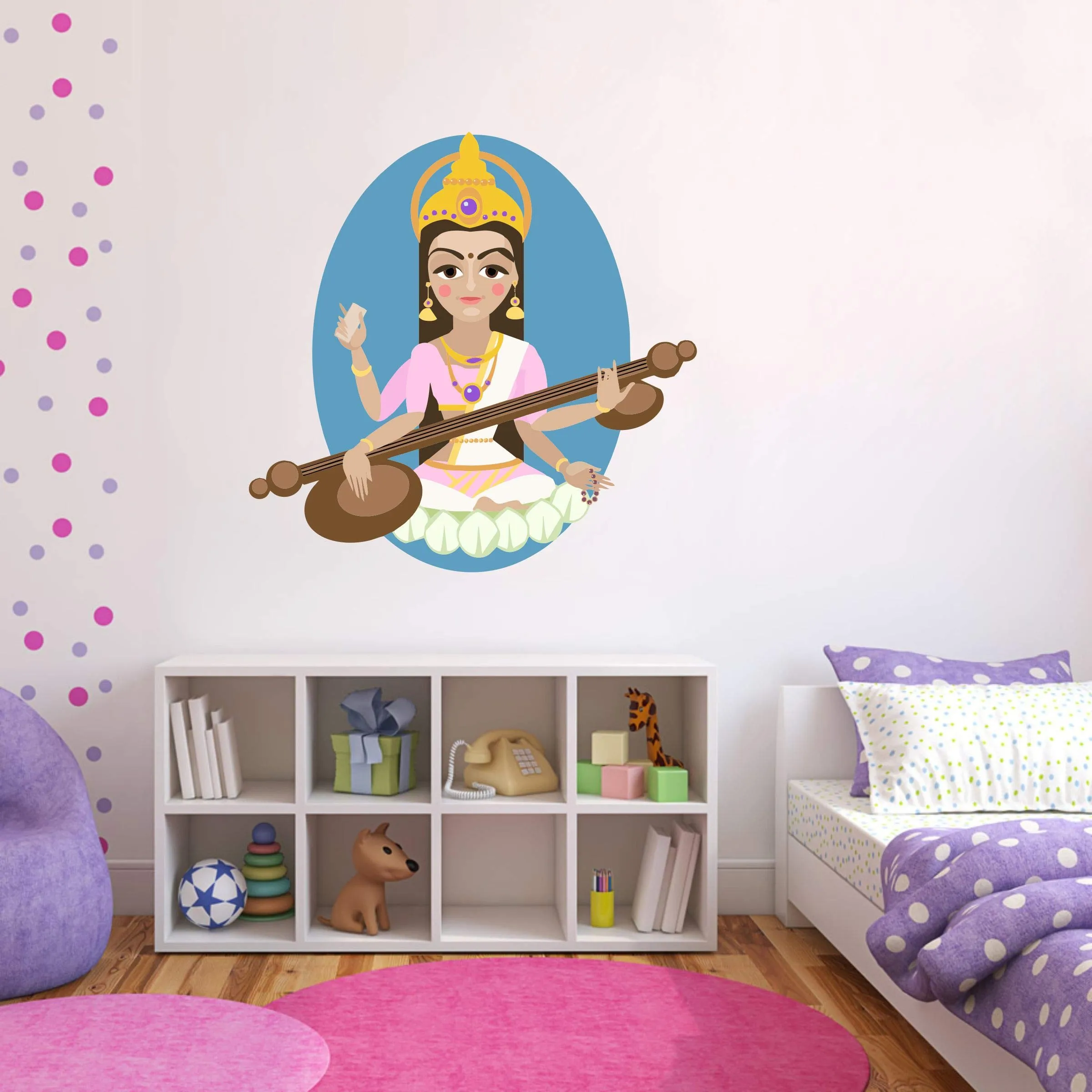 Sticker Hub Wall Sticker for Living Room -Bedroom - Office - Home Decor |Goddess Saraswati Wall Stickers (68Cm X 69Cm) BS859