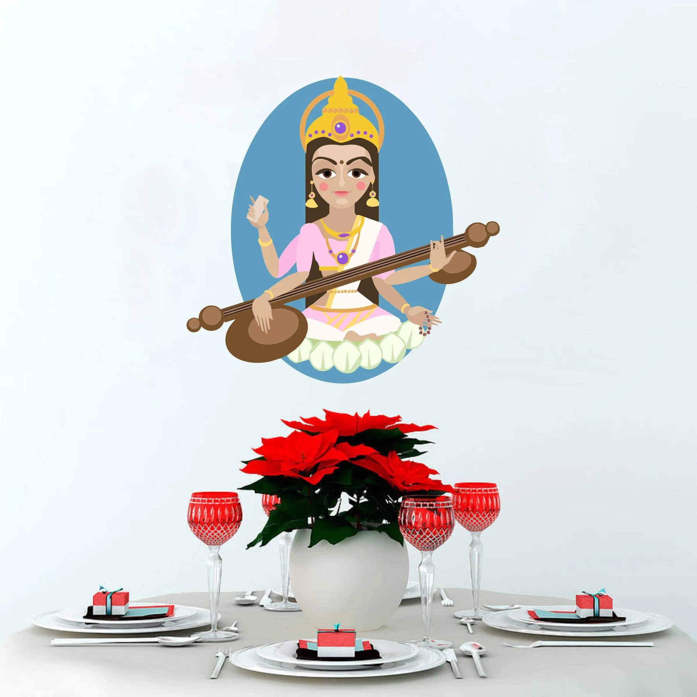 Sticker Hub Wall Sticker for Living Room -Bedroom - Office - Home Decor |Goddess Saraswati Wall Stickers (68Cm X 69Cm) BS859