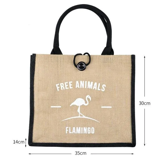 Summer Flamingo Owl Linen Tote Bag, Cream