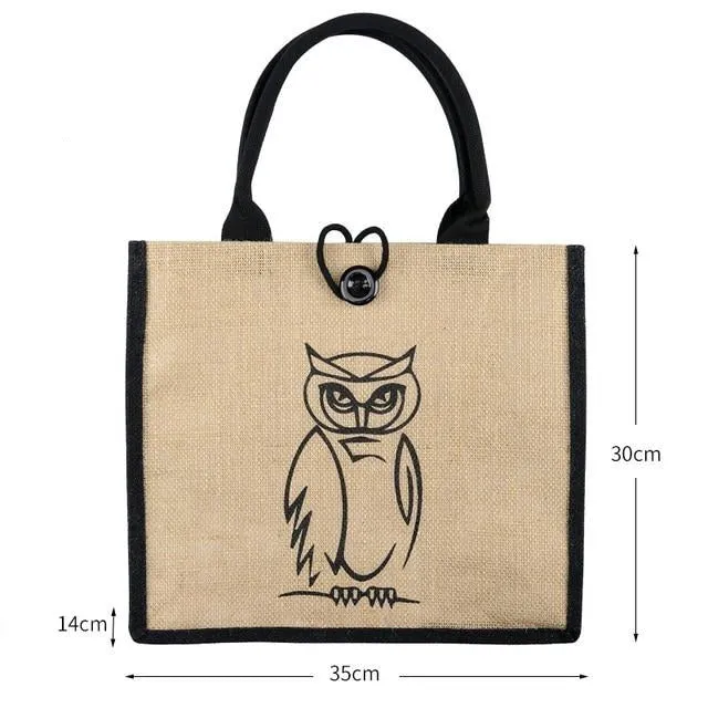 Summer Flamingo Owl Linen Tote Bag, Cream