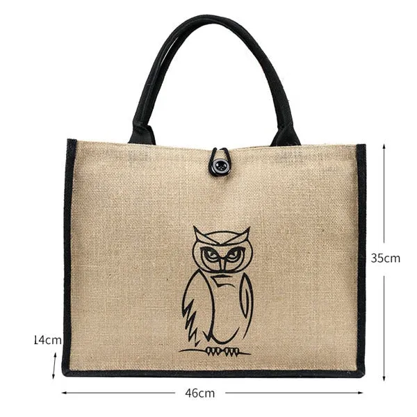 Summer Flamingo Owl Linen Tote Bag, Cream