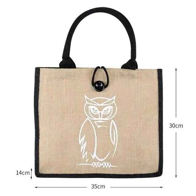 Summer Flamingo Owl Linen Tote Bag, Cream