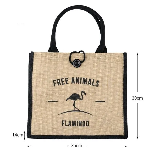 Summer Flamingo Owl Linen Tote Bag, Cream