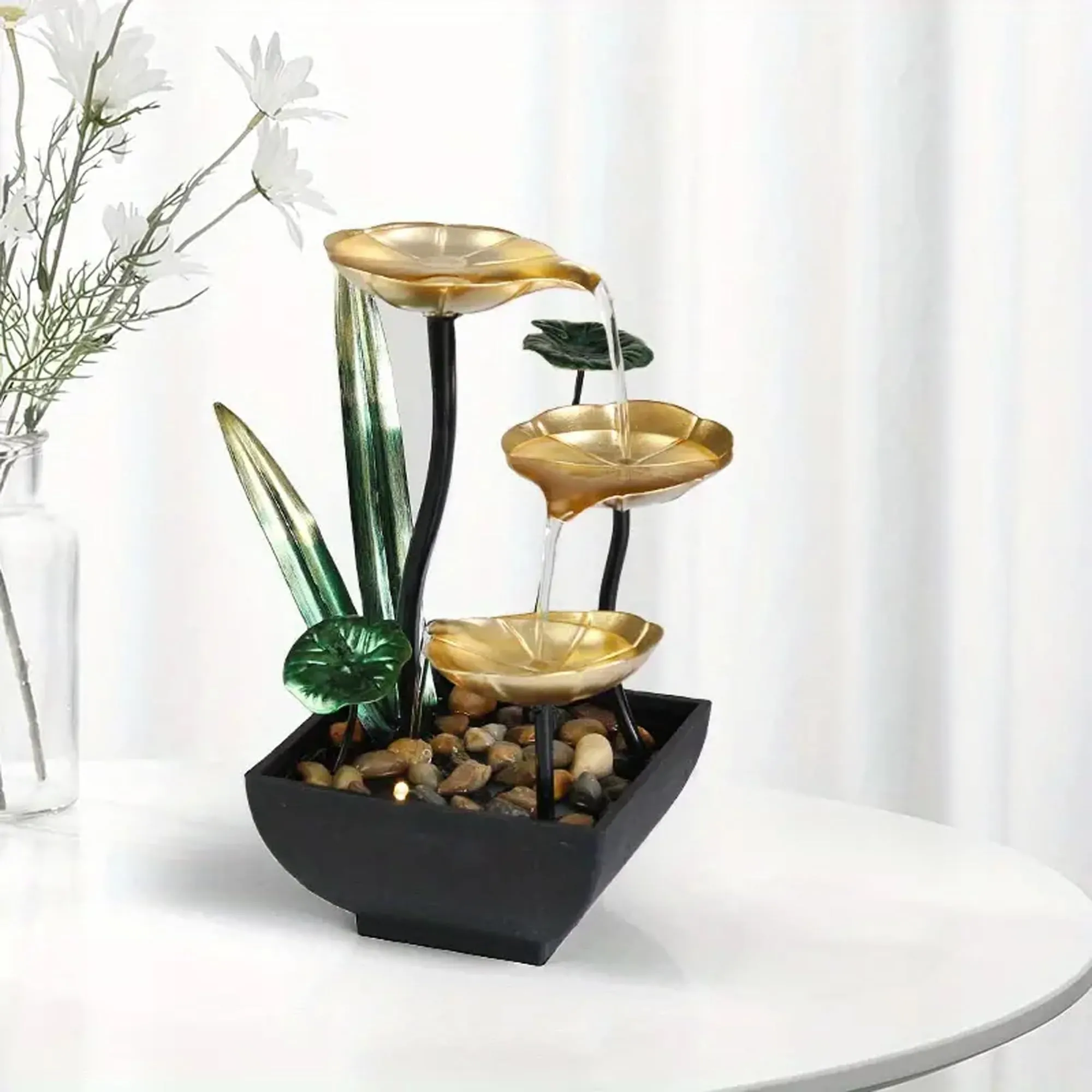 The Artment Modern Art ZenLeaf Serenity Indoor Showpiece Decorative Water Fountain for Living Room, Table Top, Office, Home Decor || (Height - 20CM)