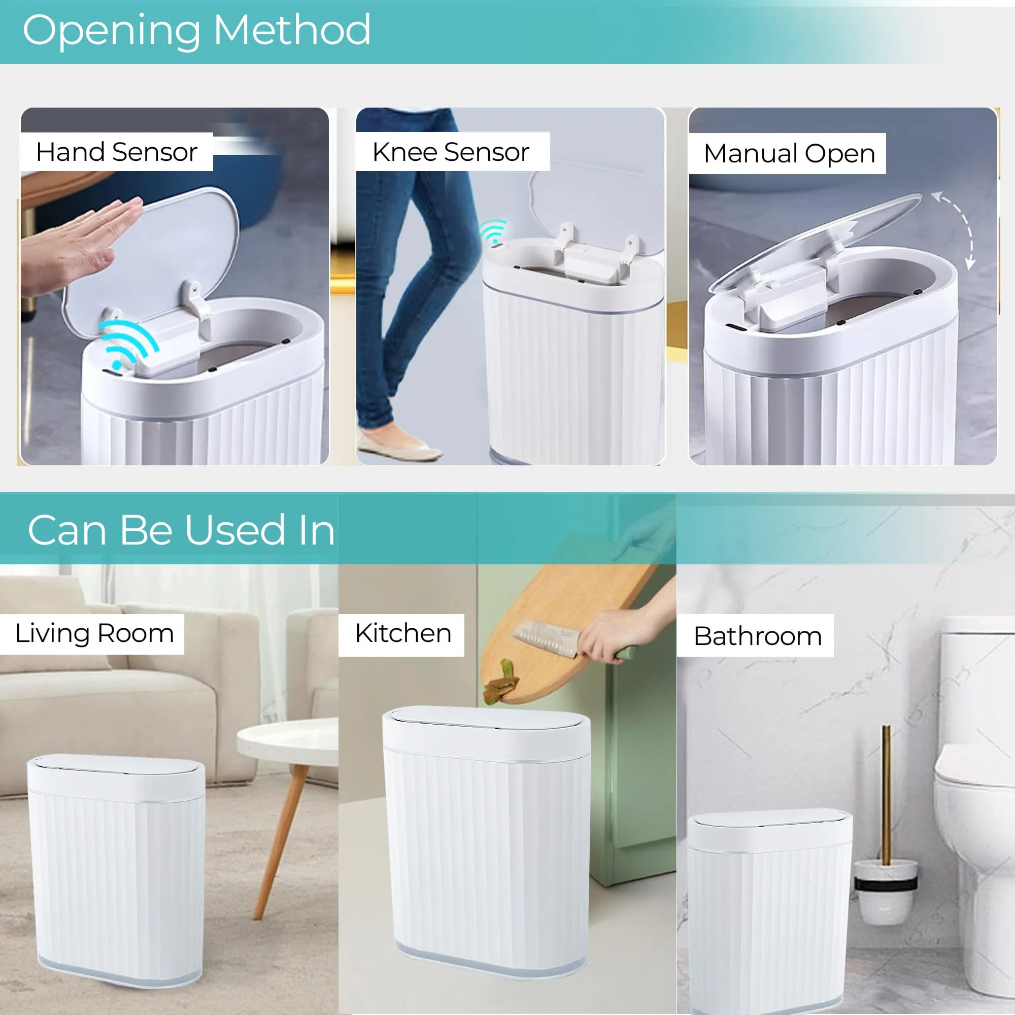 The Better Home 7L Dustbin For Kitchen | Dustbin For Bathroom | 29 cm Automatic Smart Sensor Dustbin For Bedroom | Steel Dustbin With Lid | Dustbin For Office | Garbage Bin - White & grey