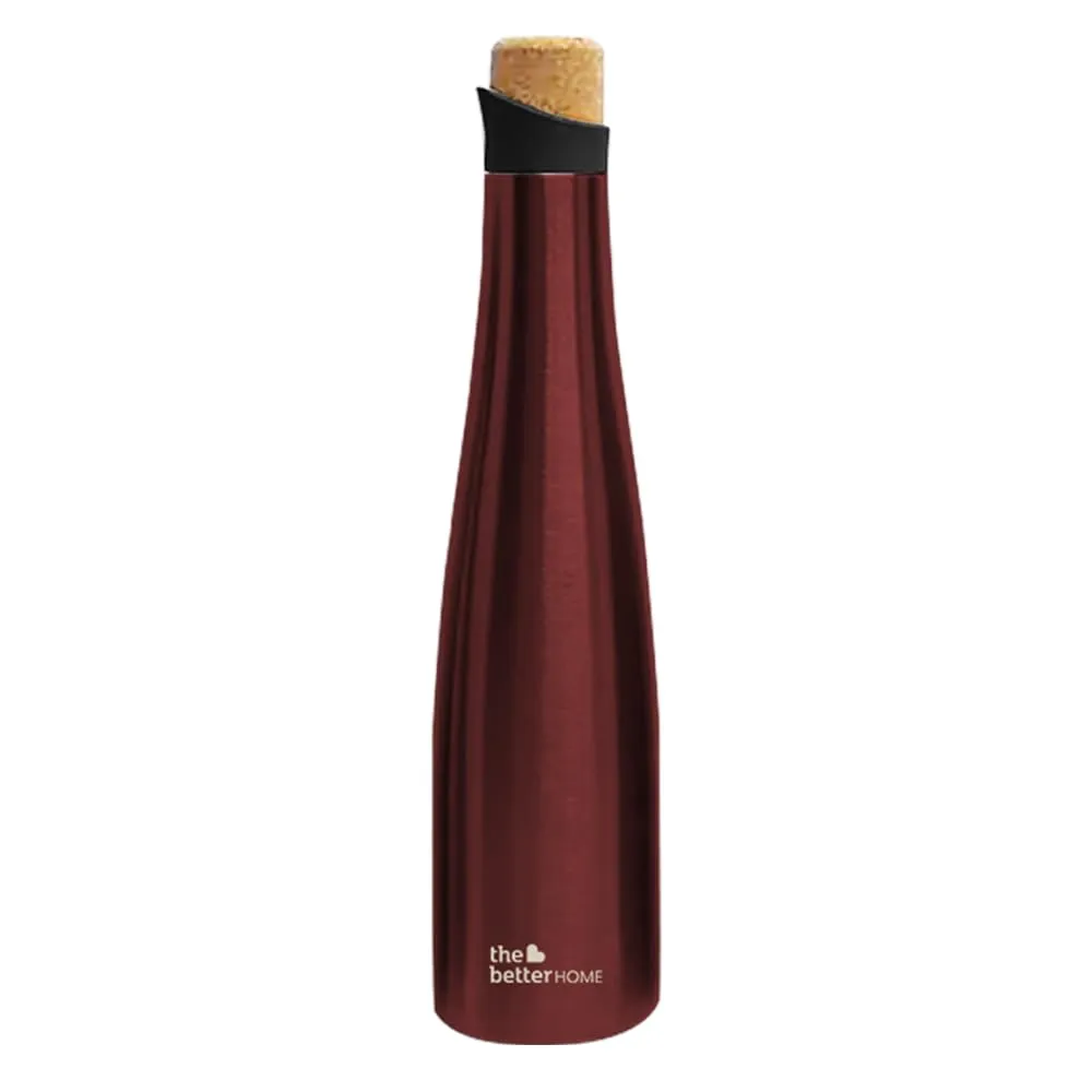 The Better Home Insulated Stainless Steel Water Bottle 750ml | 18 Hours Insulation Cork Cap | Hot Cold Gym Office School | Airtight Leak Proof BPA Free | Wine Colour | 1 Bottle Pack