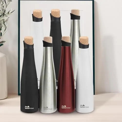 The Better Home Insulated Stainless Steel Water Bottle 750ml | 18 Hours Insulation Cork Cap | Hot Cold Gym Office School | Airtight Leak Proof BPA Free | Wine Colour | 1 Bottle Pack