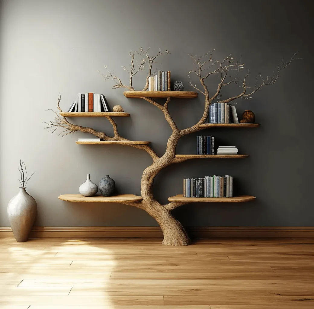 Tree Bookshelf Live Edge Floating