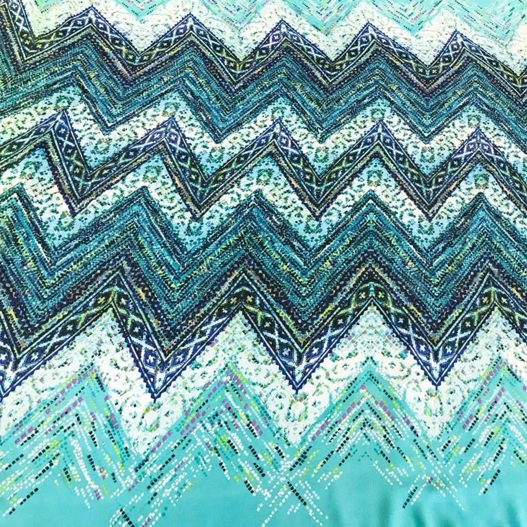 Turquoise Zig Zag Art Chiffon Fabric