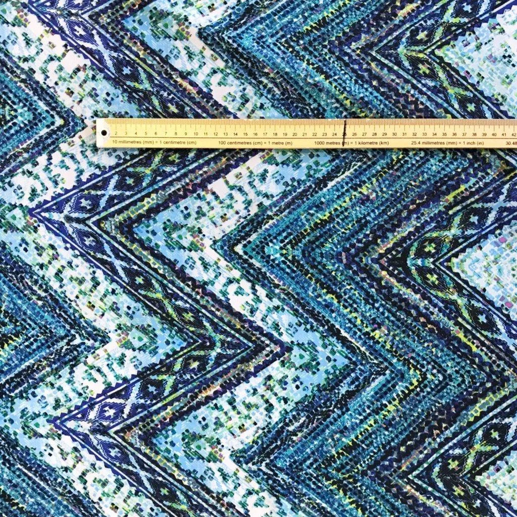 Turquoise Zig Zag Art Chiffon Fabric