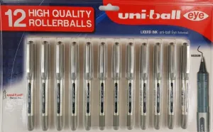 Uni-ball 157 Black Medium Nib Eye Fine Roller ball Pen - Black Pack 12