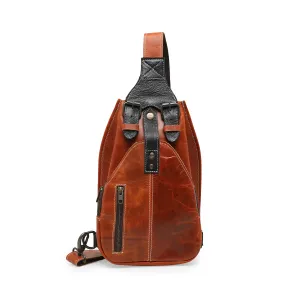 Urban Warrior Men's Genuine Leather Crossbody Bag - Rust