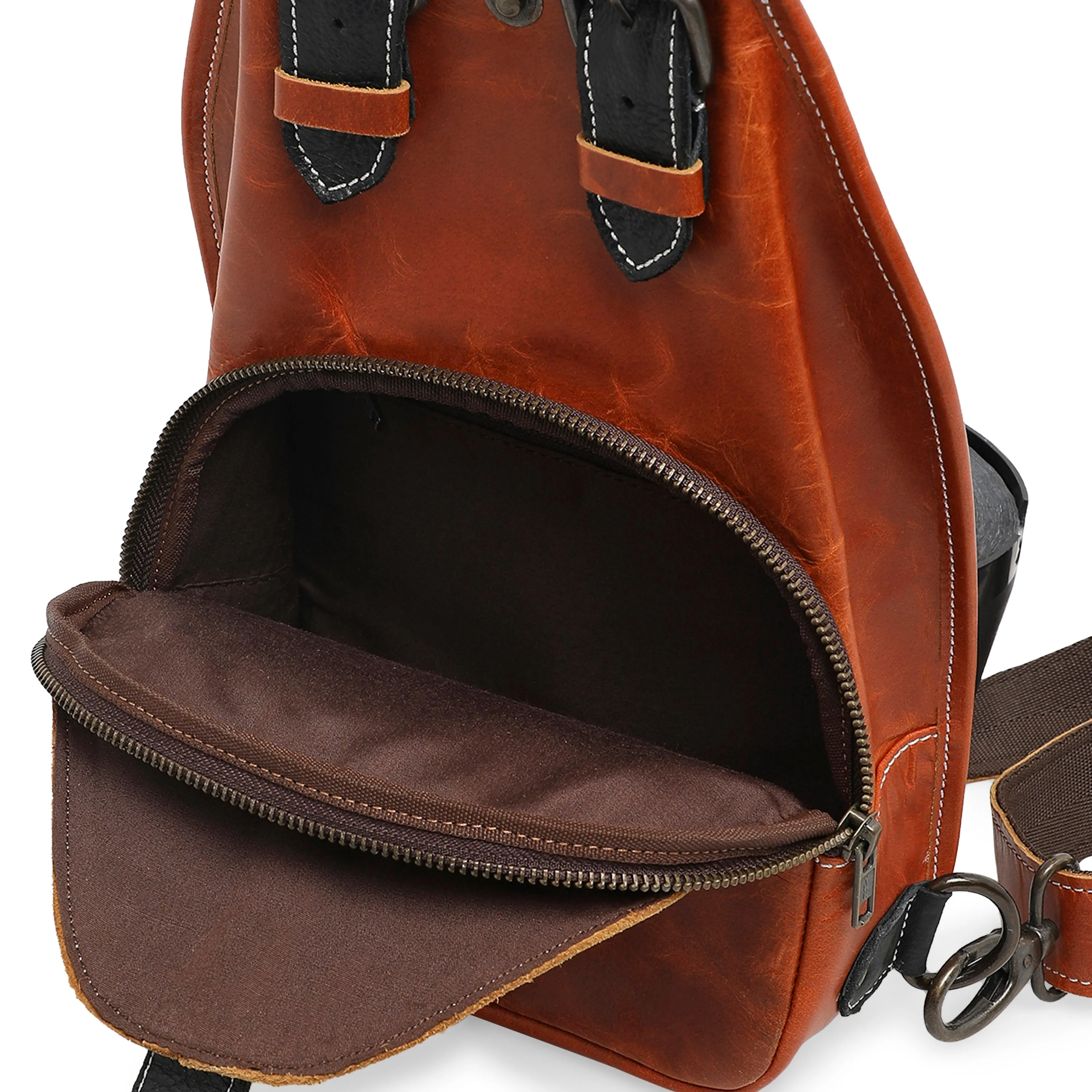 Urban Warrior Men's Genuine Leather Crossbody Bag - Rust